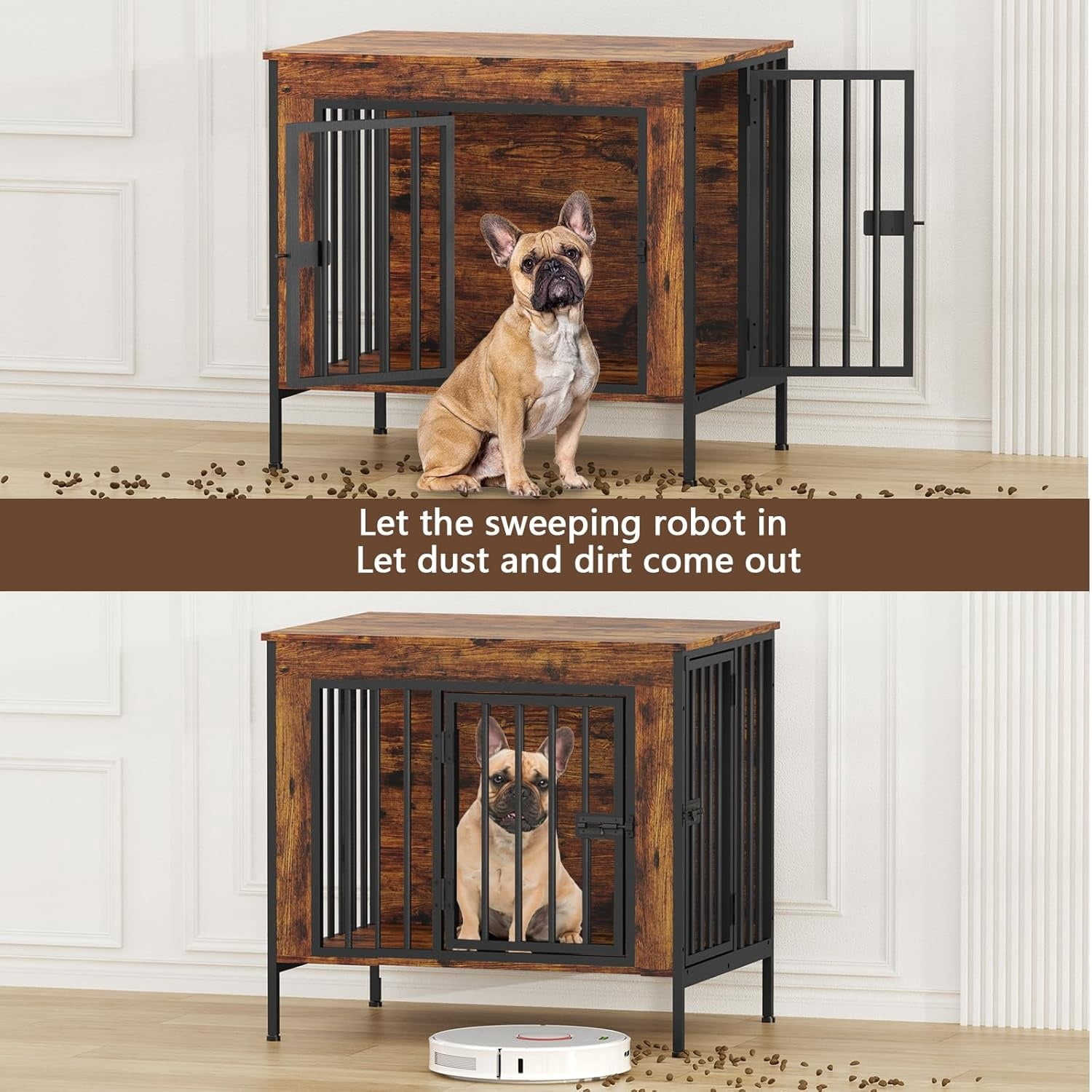 Dog Crate Furniture for 1 or 2 Dogs, Heavy Duty Single/Double Dog Crates for Small/Medium/Large Dogs, Dog Kennel Furniture Indoor as TV Stand, Small Size 28.15" L(0-20 Pounds), Brown