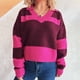 thumbnail image 1 of Ailaofu Womens Striped Polo Sweater Trendy Color Block Crop Tops Casual V Neck Knitted Pullover Jumper Shirts Long Sleeve, 1 of 4