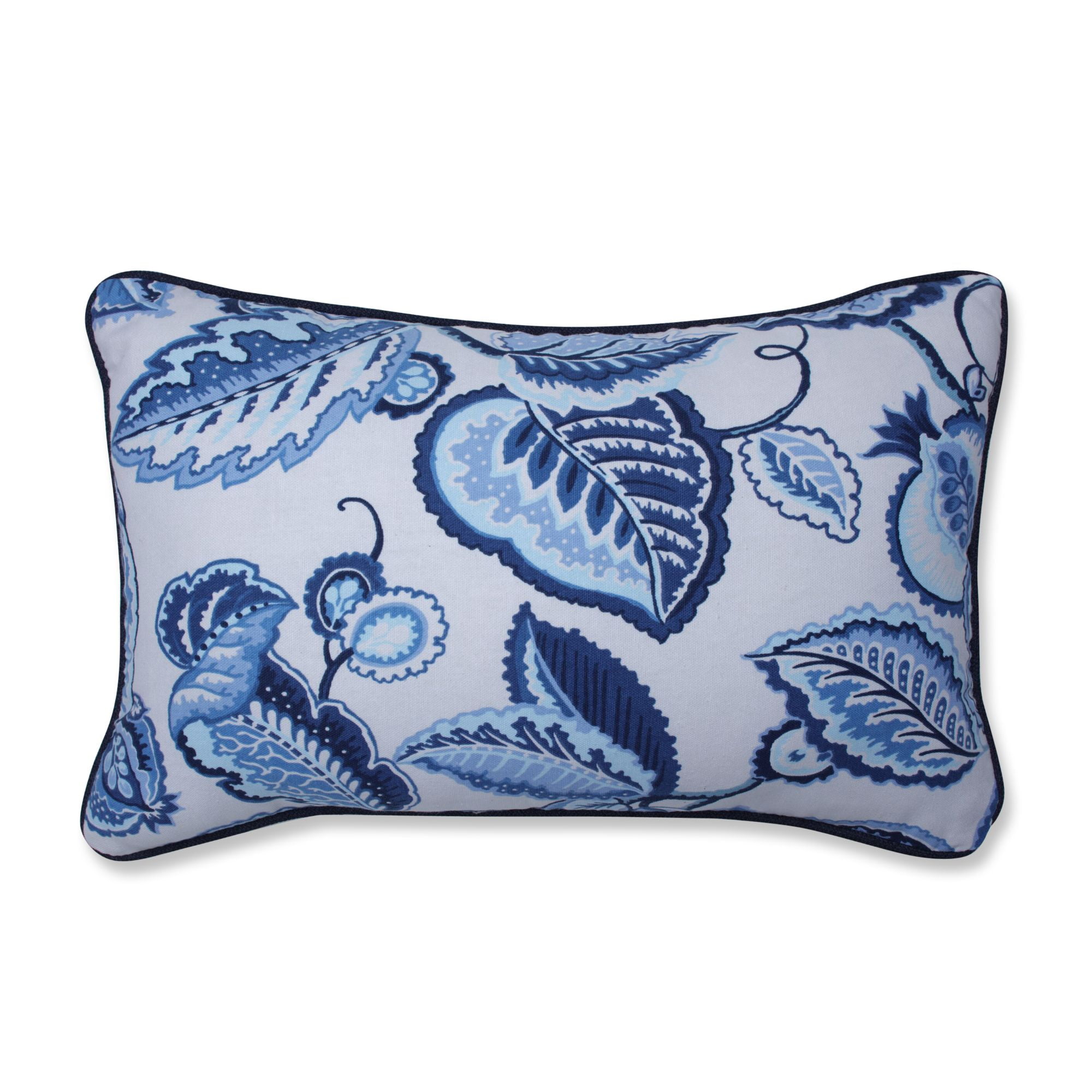 18.5" Azure Blue and White Floral Rectangular Throw Pillow Walmart