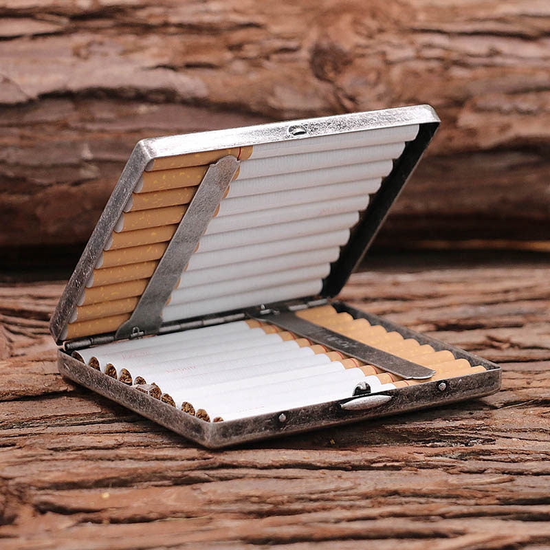 ancient silver cigarette box 20 pieces portable thick men's retro anti-pressure copper cigarette box with engraving on the middle,SKU00340-KC8古银色-可装20支烟