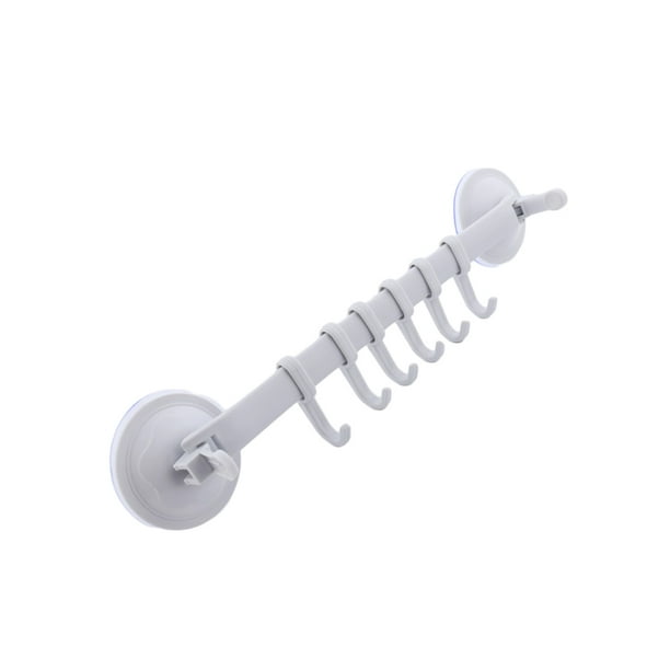 Moyic Colgador de pared 6 Ganchos Estante Estantes colgantes ajustables Organizador Ventosa Cerradura de plástico Tipo Traceless para cocina Juegos de accesorios de baño Blanco