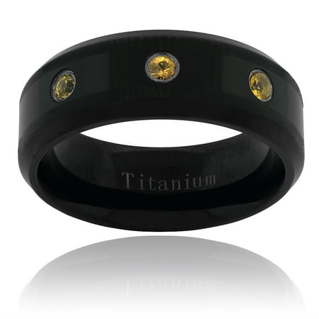 Daxx Men's Sapphire Accent Titanium Black Beveled Edge Fashion Ring, Orange