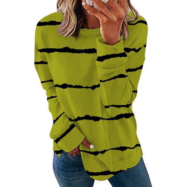 EQWLJWE Chemises à Manches Longues pour Femmes Pack Chemises Décontractées à Manches Longues pour Femmes Imprimé Col Rond Chandail en Molleton Chandail Tunique Ample Hauts Vêtements d'Automne pour Femmes