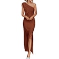 thumbnail image 1 of Vestido PRETTYGARDEN Maxi con Hombro Descubierto, Sin Mangas, Fruncido, Color Café XL, 1 of 8