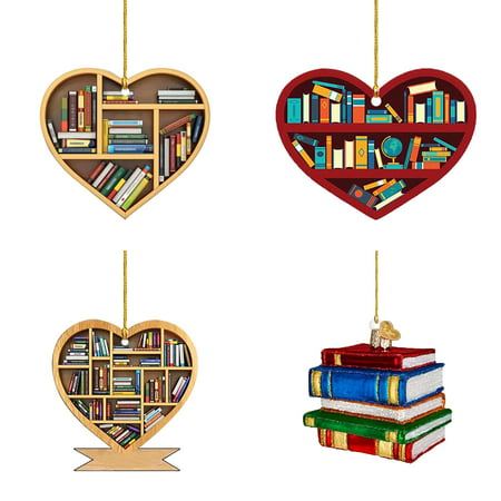 

WOXINDA Book Lovers Heart Shaped Bookshelf Pendant Acrylic Ornament Stained Glass Birds Window *4PCS