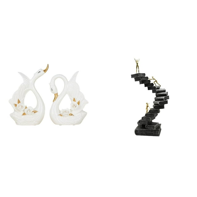 Estatuas de cisnes,Estatua de cisne de cerámica Escultura de mesa de cisne Elegante,Estatua de escalera,Estatua de escalera con libros para escalar,decoración artística,Escultura de escalera