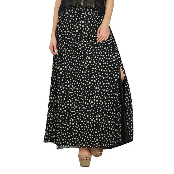 Bimba Black Cotton Printed Skirt With Slit Boho Style Maxi Indian Clothing