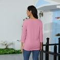 thumbnail image 5 of DENGDENG Womens Tops Loose Fit 3/4 Length Sleeve Women's Athletic Shirts & Tees Fall Solid Color Crew Neck Blouses Elbow Tshirts Clearance Plus Size Clothes Top Pink XXL, 5 of 5