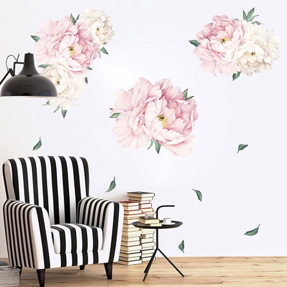 Removable Big Peony Flower Wall Sticker Art Decal Home Floral Decor DIY White