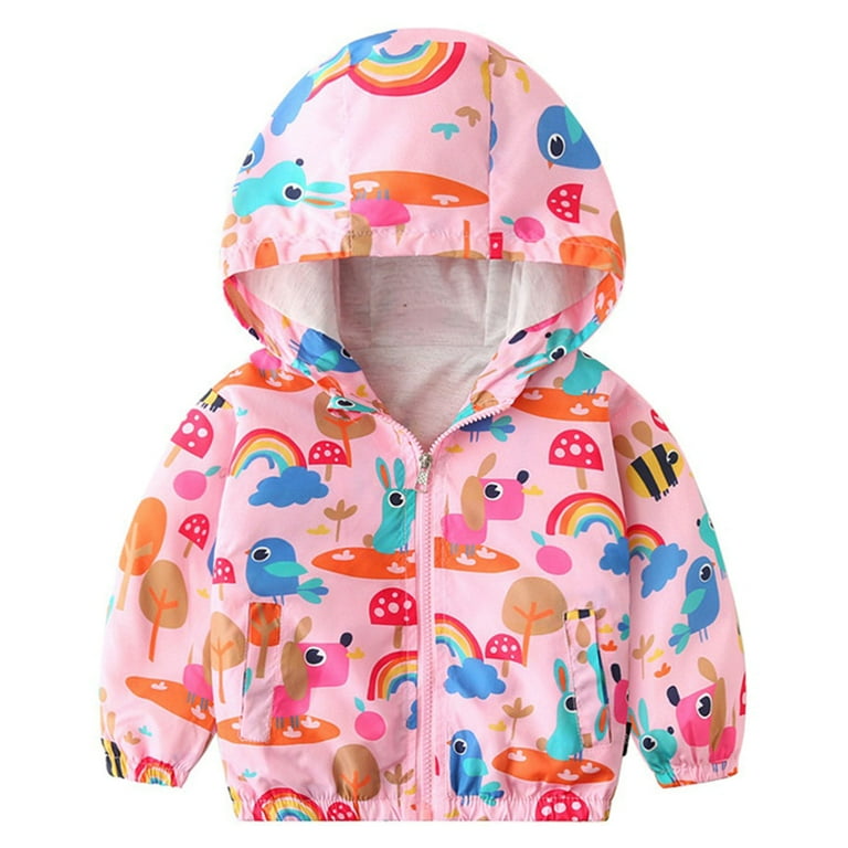 SYNPOS Toddler Baby Girls Cartoon Windbreaker Thin Hooded Jacket