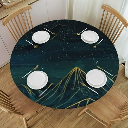 

SHERONV Night Sky Bird Mountain Round Tablecloth 100% Polyester Table Cloth with Elastic Edge Stain-Resistant Washable for Indoor and Outdoor Dining Wedding Party - Multiple Sizes Available 42 -46