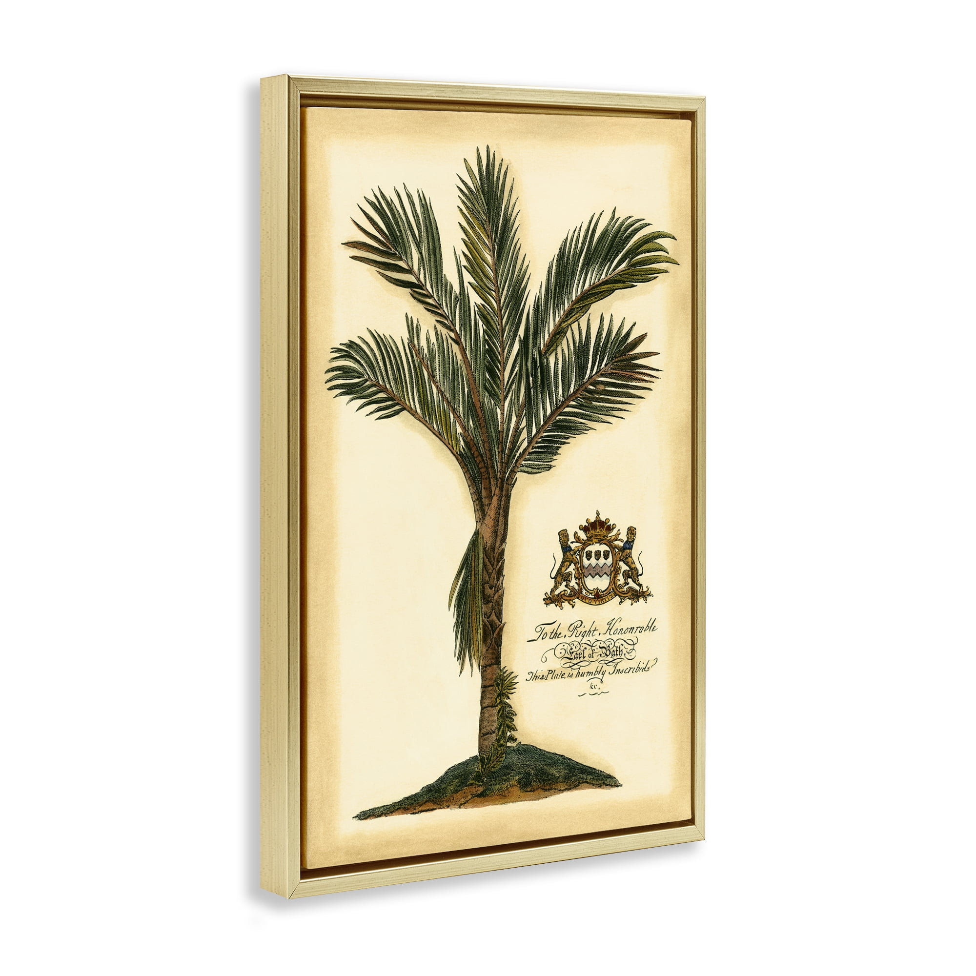 Stupell Industries Vintage Colonial Palm Gold Framed Floater Canvas Wall Art, design by Vision Studio