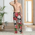 thumbnail image 5 of Uemuo Skull and Roses Pattern Men's Wide Leg Palazzo Lounge Pants with Pockets Light Weight Loose Comfy Casual Pajama Pants-Large, 5 of 9