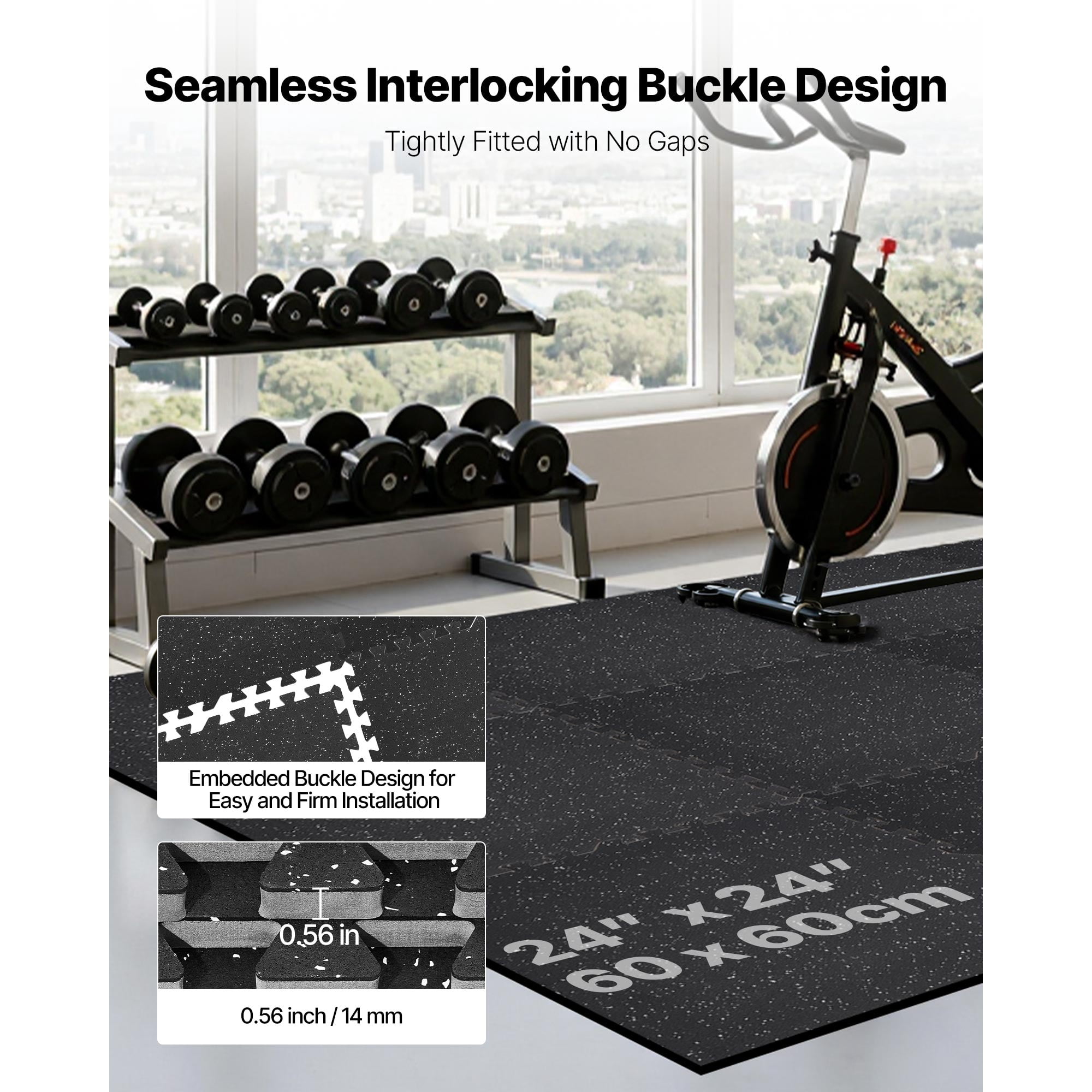 KFFKFF Puzzle Exercise Mat, 24 PCS Fitness Mats, 24 x 24 x 0.56 in, Durable EVA Foam Mat Set, Interlocking Soft Tiles, Floor Protection with White Dots for Home Gym or Office
