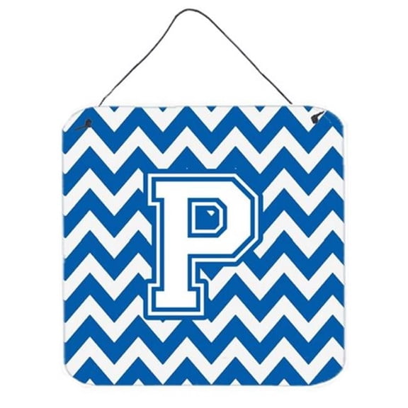 Letter P Chevron Blue & White Wall or Door Hanging Prints, 6 x 0.02 x 6 in.