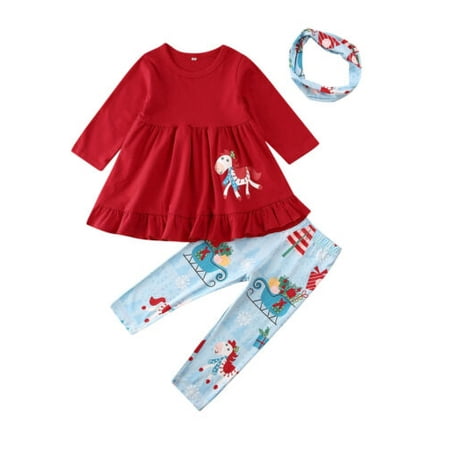 

Christmas Toddler Kids Baby Girls Flared Swing Tops Dress Pants Headband Clothes