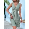 thumbnail image 6 of Women'S V-Neck Twist Sleeveless Design Chest Pleated Waist Dress Light Green XL, 6 of 7