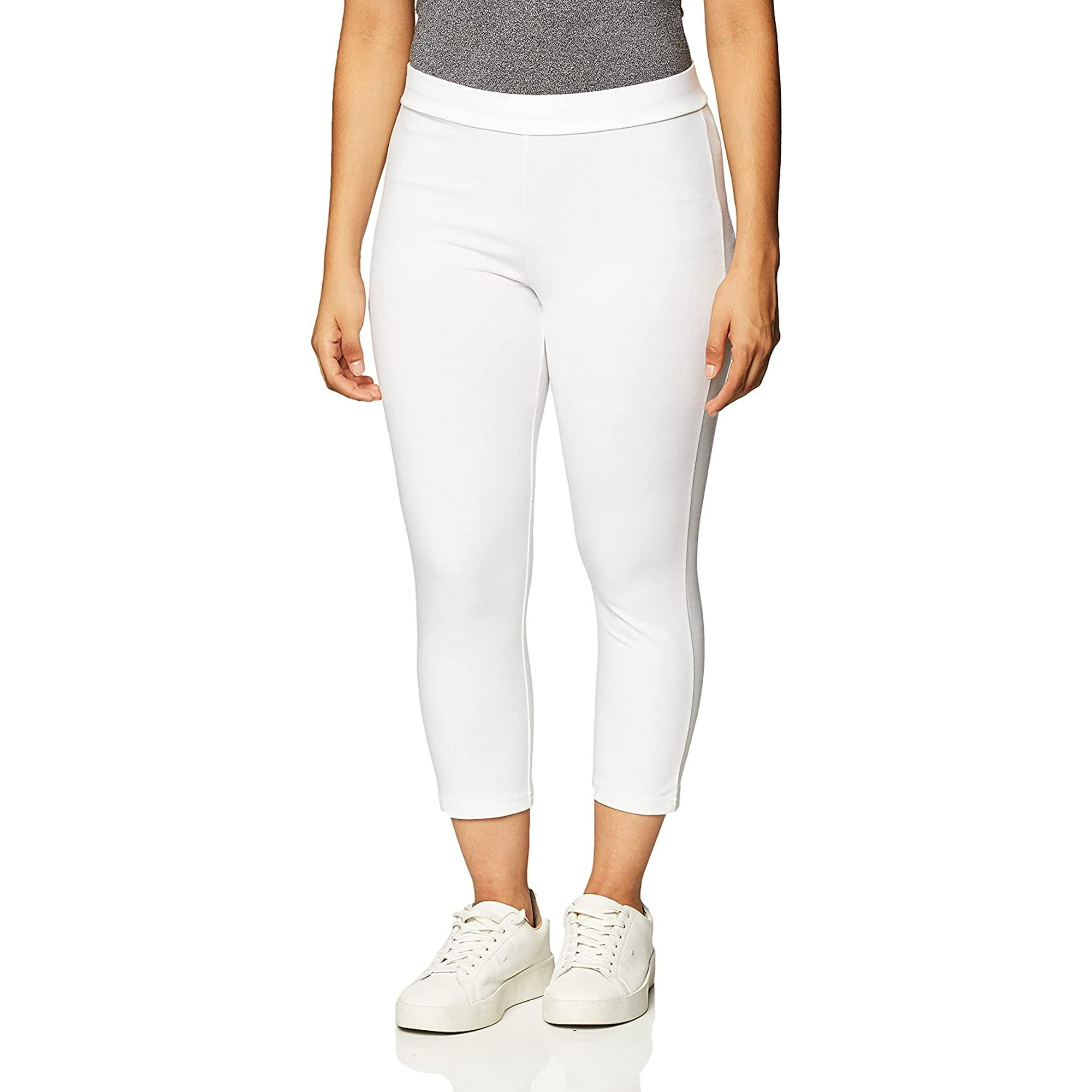 HUE Women s Wide Waistband Blackout Cotton Capri Leggings Assorted White L