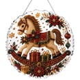 thumbnail image 2 of Circular Hanging Door Sign Pearl Painting Artwork, Vintage Rocking Horse with Christmas Ornaments Mosaic, Festive Christmas Home Living Room Window Wall Door Hanging Crafts for Adults, 2 of 8