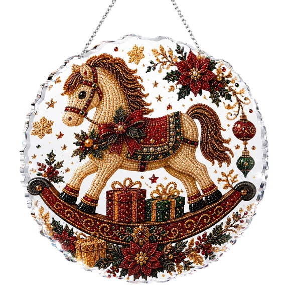 DIY Hanging Window Suncatcher Pearl Art Craft Kit, Holiday Rocking Horse & Winter Poinsettia Pearl Art, Festive Christmas Home Living Room Window Wall Door Hanging Crafts for Adults