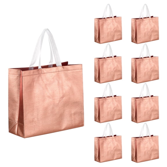 20pcs Reusable Gift Bags, Rose Gold Tote Glossy Grocery Shopping Bag for Birthday Party - 15.7"x11.8"x3.9"