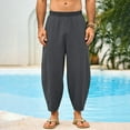 thumbnail image 3 of Havenre Fashion Mens Harem Pants Loose Fit Casual Elastic Waist Soft Cotton Cropped Pants Baggy Hippie Boho Beach Yoga Trousers with Pockets Gray XXXL, 3 of 9