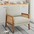thumbnail image 3 of Accent Chair ,Upholstered Living Room Chairs Natural Rattan Armchair, Modern Slipper Club Chair Guest Reception Couch Comfy Single Sofa for Reading Bedroom, 3 of 6