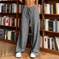 thumbnail image 5 of Lenpel Womens Plaid Pants Casual Loose Lightweight Drawstring Elastic Waist Trousers Comfy Wide Leg Lounge Pants, 5 of 7