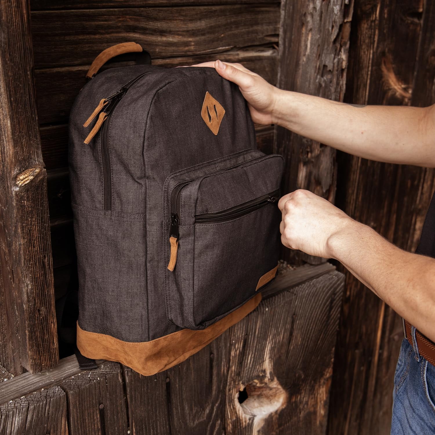 Wrangler Yellowstone Backpack, Classic Logo Padded Notebook Sleeve, All Ages, Black Denim