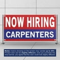 thumbnail image 3 of Now Hiring Carpenters 13 oz Heavy Duty Vinyl Banner Carpenter Jobs Available Help Wanted Sign for Business Advertising Indoor/Outdoor Single-Sided with Metal Grommets (2x5 ft, Re & Wh & Bl), 3 of 6