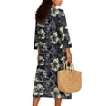 thumbnail image 2 of Xoenoiee Tropical Hibiscus Flower Print Womens Summer 2026 Casual Midi Midi Dresses Lightweight 3/4 Sleeve V Neck Boho Beach Dress, Size 5XL, 2 of 6