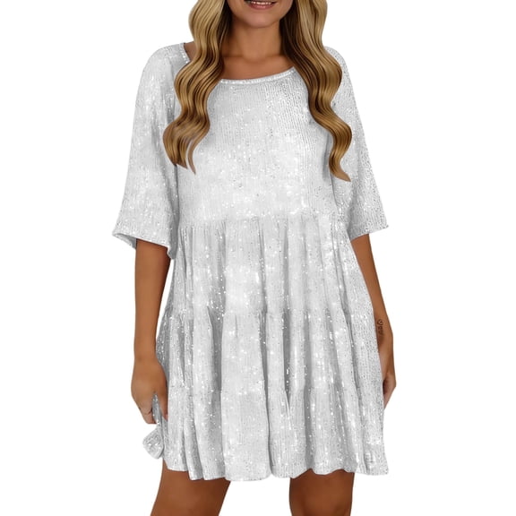 Sparkly Glitter Dress, Babydoll Dress Short Flowy Tiered Dress for Women Party Club Night