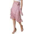 thumbnail image 4 of REFINED ATTIRE Floral Midi Skirt for Women's Summer Casual Ruffle Hem Tie Knot A-Line Flowy Skirts S Pink, 4 of 6