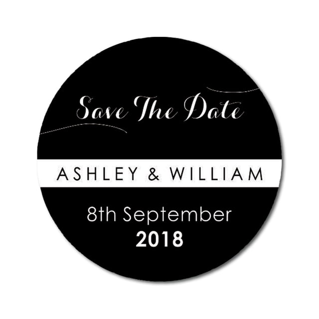 Darling Souvenir Round 45 Pcs Custom Save The Date Stickers Personalized Wedding Bride Groom Names And Date Envelope Seals - Black