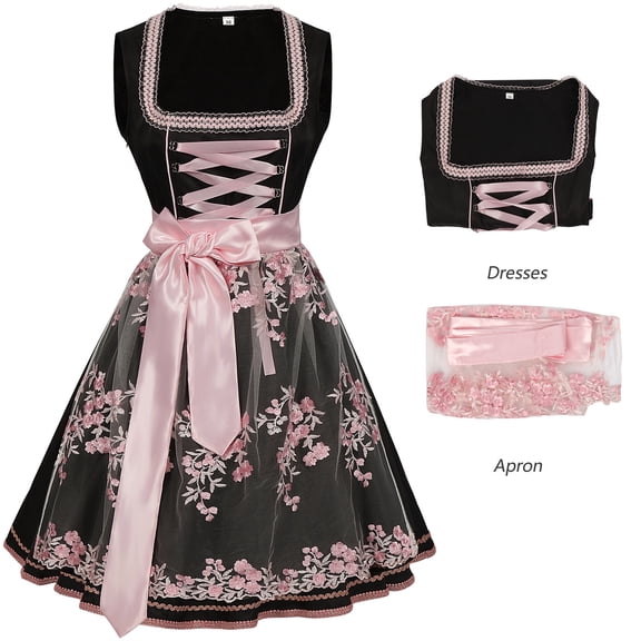 Meichang Traditional Dirndl Dress for Women Oktoberfest Square Neck Sleeveless Lace Up Maid Dress Bavarian Costume for Carnival Festival Party