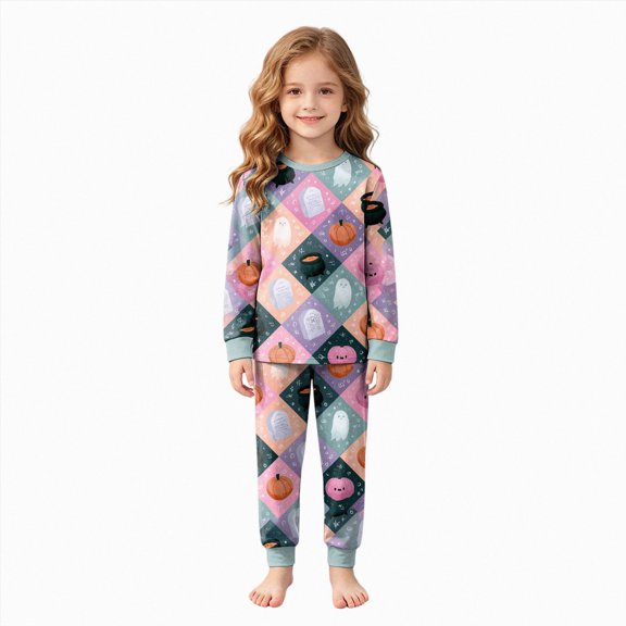 NOLDARES Kids Halloween Skeleton Pajamas Cotton Pumpkin Ghost Print Sleepwear Toddler Girls Boys Skull Halloween Pjs Sets(Pink,3-4 Y)