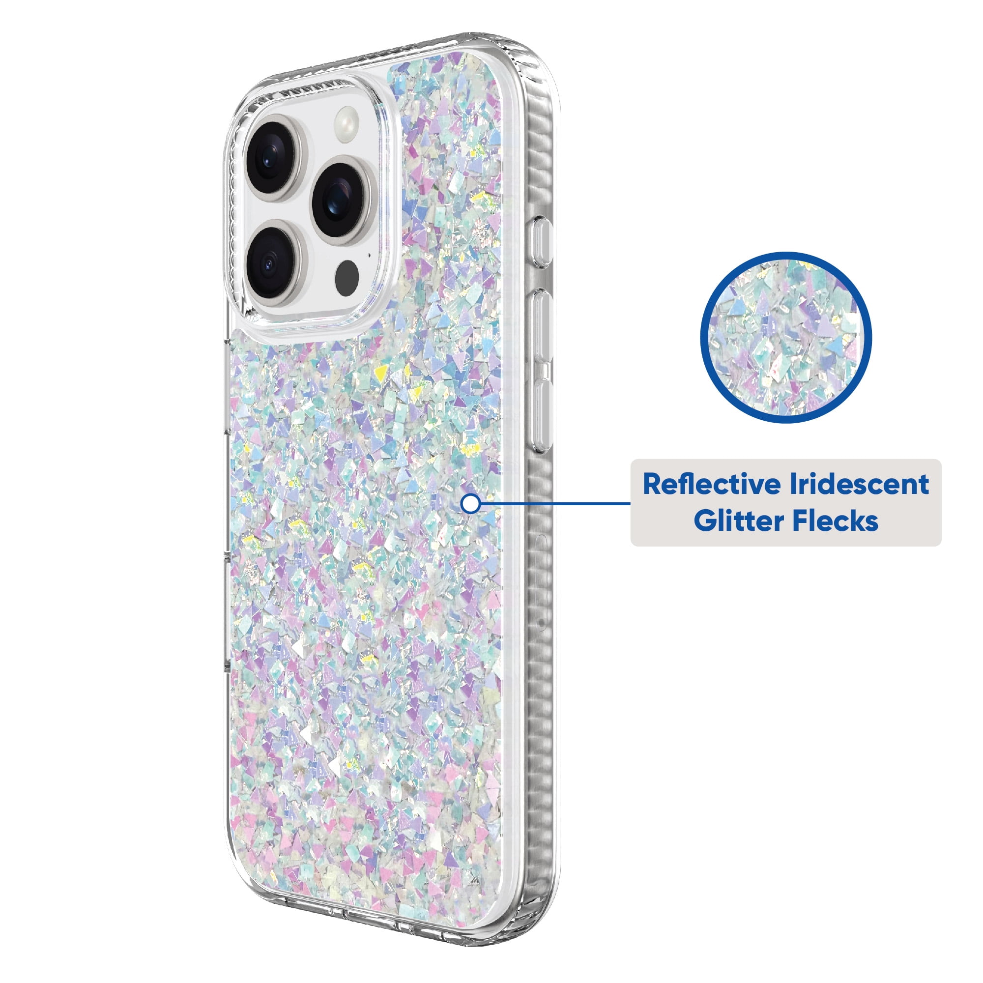 onn. Phone Case for iPhone 16 Pro - Iridescent Glitter Fleck