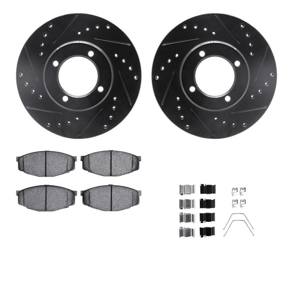 Dynamic Friction Company Front Brake Rotors-Drilled and Slotted-Black with 5000 Advanced Brake Pads includes Hardware 8512-76017