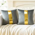 CCJR Grey Velvet Throw Pillow Covers with Gold Leather Stitching Luxury