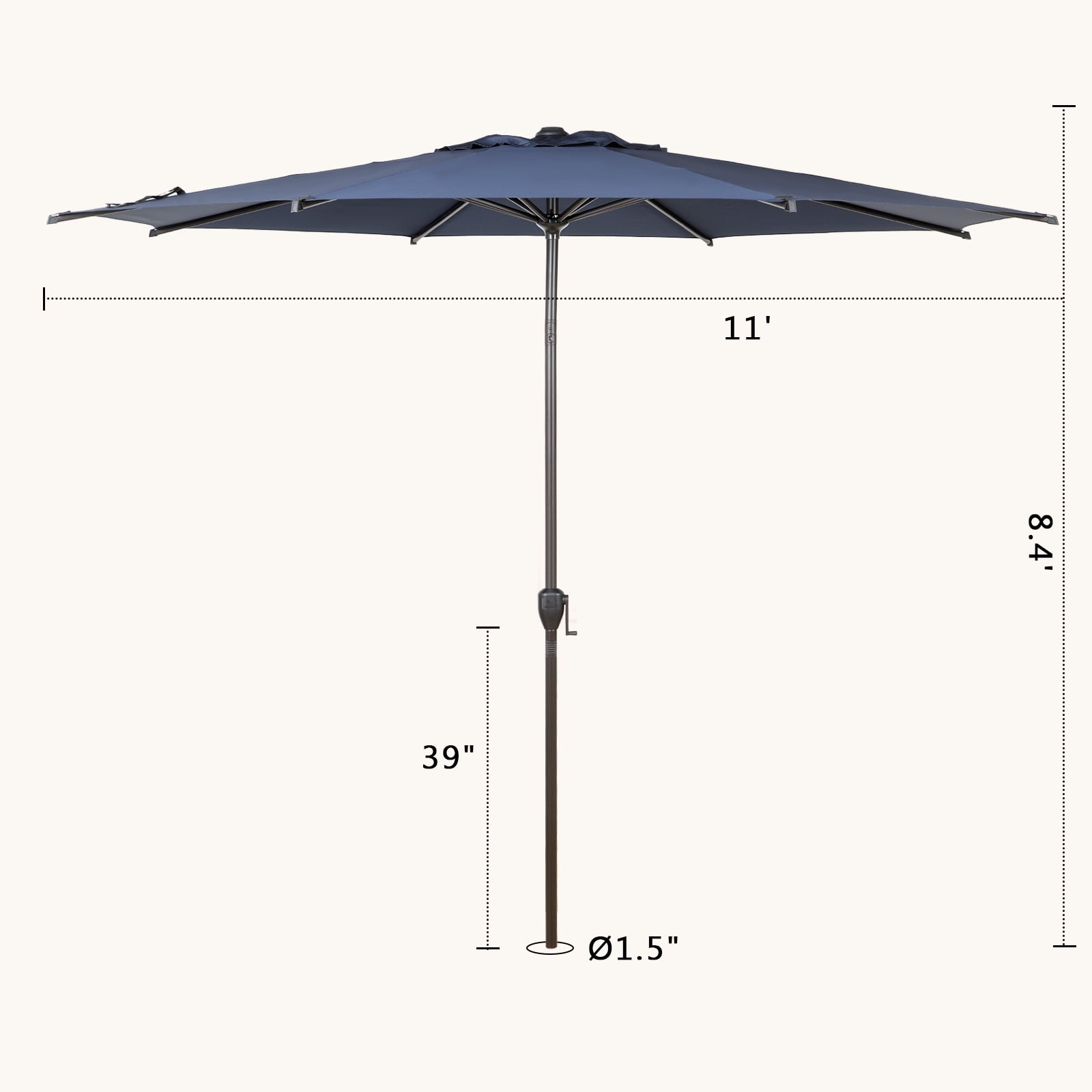 Abba Patio 11ft Lyon Outdoor Patio Umbrella w/ Push-up Tilt & Crank, 6 Ribs, Dark Blue