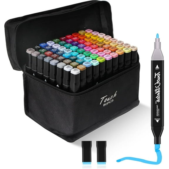 80 Colors Alcohol sharpie markers, Double Tip Art Marker Set for Artist(Broad Chisel and Fine Tip), Perfect for Adult Coloring Books Sketching and Card Making