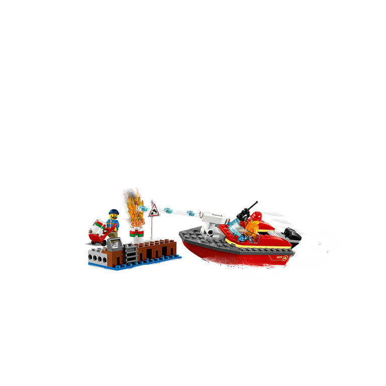 springe fredelig Intermediate LEGO City Fire Dock Side Fire 60213 Fireboat Rescue Ship - Walmart.com