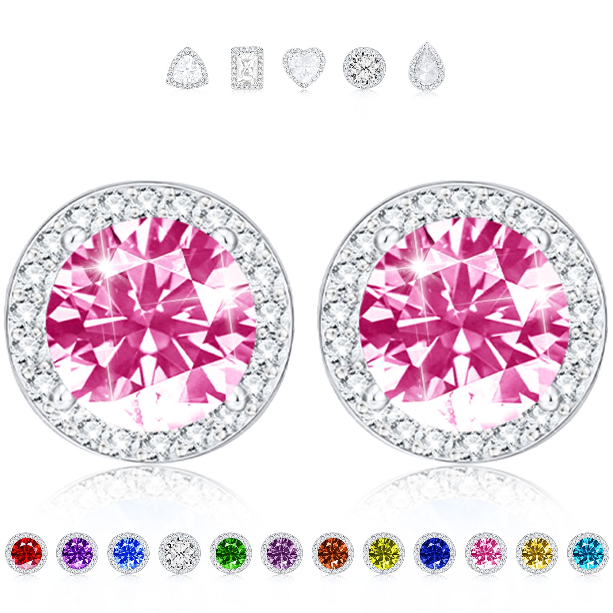 APSVO Stud Earrings for Women Girls Hypoallergenic CZ S925 Sterling Silver Post October Birthstone Earrings with Pink Tourmaline Birthday Graduation Jewelry Gifts Teen Her Mom Adults Kids