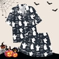 thumbnail image 6 of siminsem Silky Satin Pajama Set for Women Cute Printed Button Front Short Sleeve Sleepwear Top with Matching Lounge Shorts Lightweight Loungewear Pj Set for Home, Navy,XL, 6 of 7