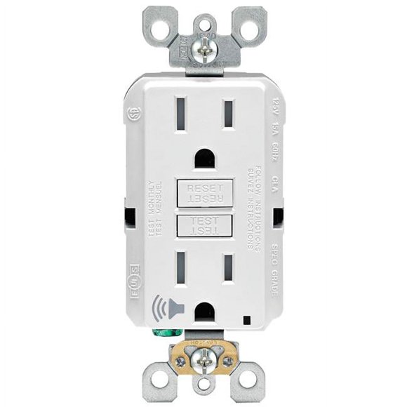 Leviton 3809340 15A, 125V 5-15R Audible GFCI Receptacle, White