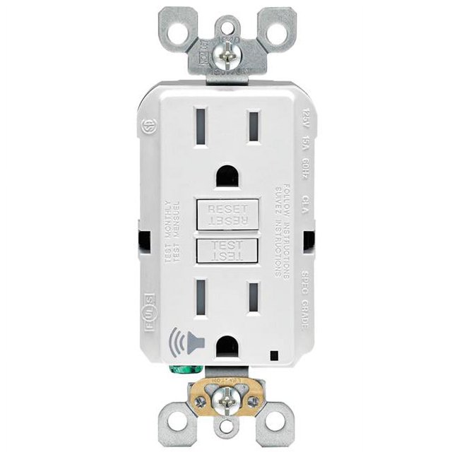 Leviton 3809340 15A, Réceptacle GFCI Audible 125V 5-15R, Blanc
