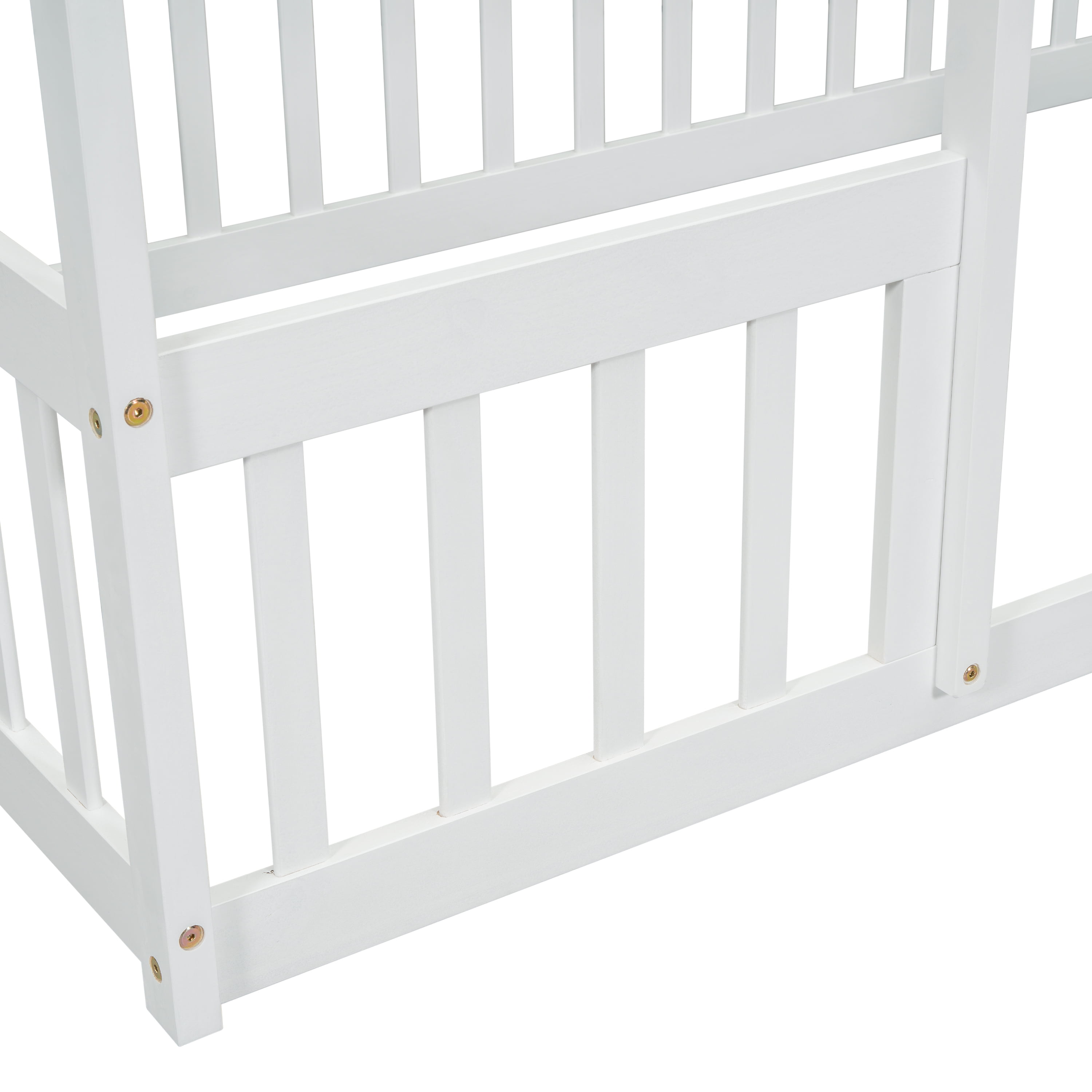 Kumix House-Shaped Floor Bed with Fence Guardrails and Roof, Twin Size Floor Bed Frame for Boys & Girls, Wooden Playhouse Bed Frame, Twin Floor Bed Montessori House Bed Frame, White