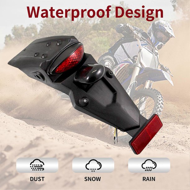 Motorcycle Fender Tail Light 12V Rear Fender LED Tail Light Brake Stop Lamp License Plate Light for Off-Road Motorcycle Dirt Bike