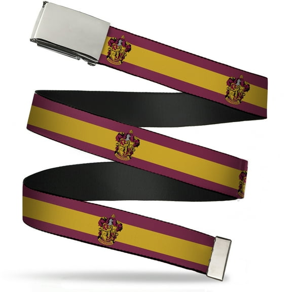 Adjustable Belt, Clamp Buckle, Cut-to-Fit, Gryffindor Crest Stripe Burgundy Gold