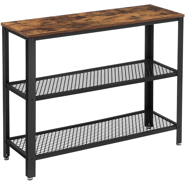 Table Console Industrielle de 40 Pouces, Table d'Entrée à 3 Niveaux avec Tablette de Rangement, Table Étroite pour Sofa, Table Console pour Salon, Table d'Entrée pour Couloir,